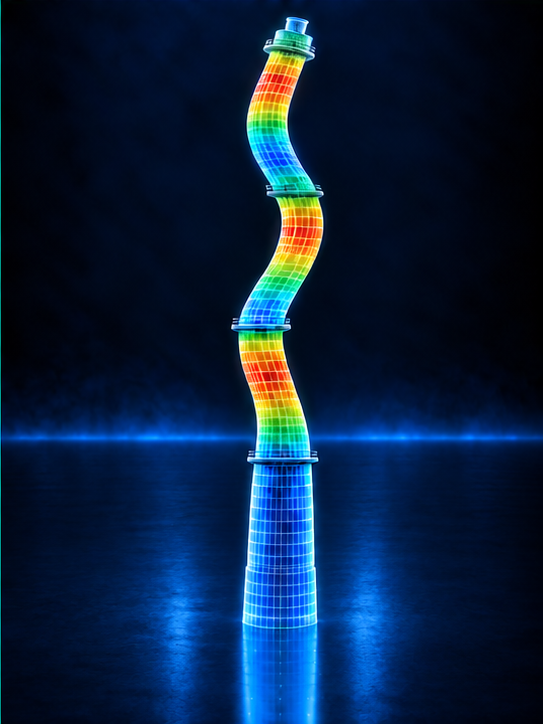 First vibration mode visualization of a tall chimney